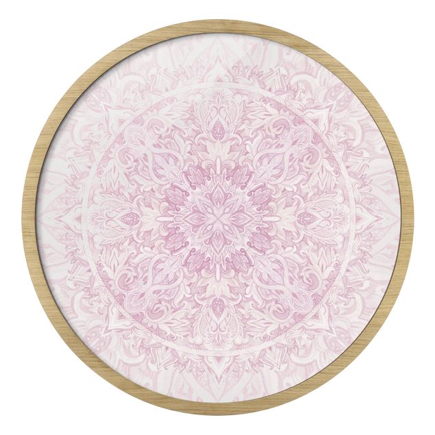 Rundes Gerahmtes Bild - Mandala Aquarell Ornament rosa