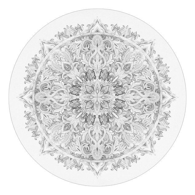 Runde Tapete selbstklebend - Mandala Aquarell Ornament schwarz weiß