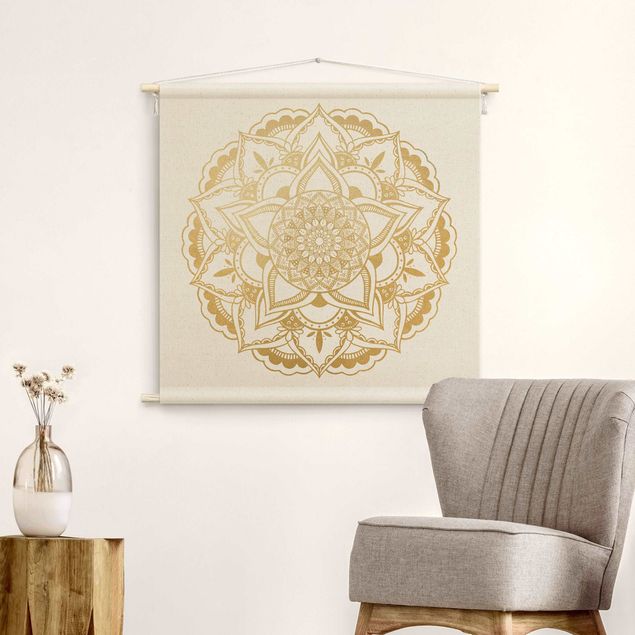 Wandbehang Mandala Blume gold weiß