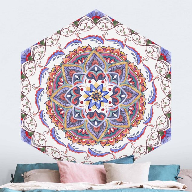 Hexagon Mustertapete selbstklebend - Mandala Meditation Pranayama