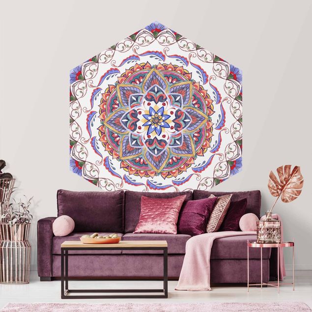 Hexagon Mustertapete selbstklebend - Mandala Meditation Pranayama