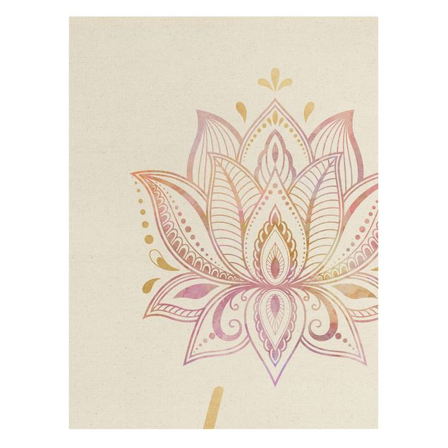 Leinwandbild Natur - Mandala Namaste Lotus Set gold rosa - Hochformat 3:4