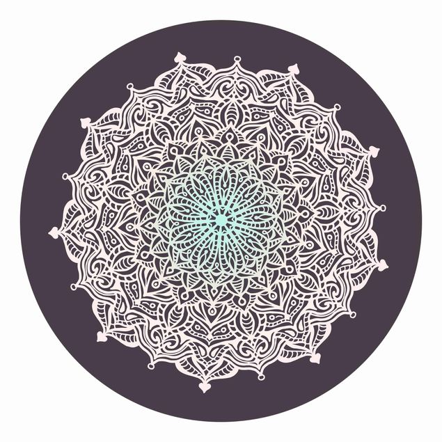 Runde Tapete selbstklebend - Mandala Ornament in Rose und Blau