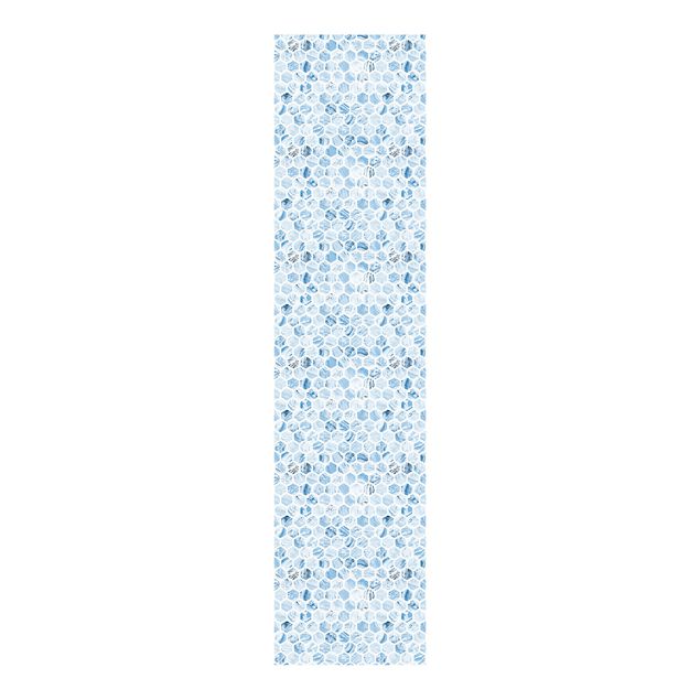 Schiebegardinen Set - Marmor Hexagone Blaue Schattierungen - Flächenvorhang