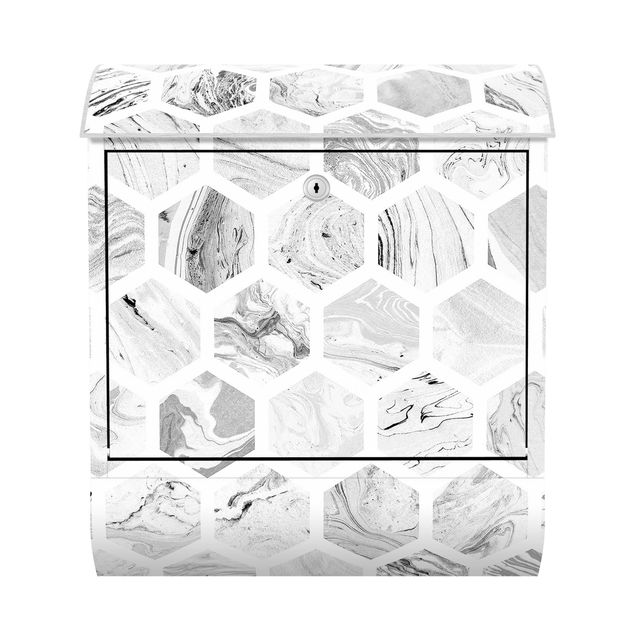 Briefkasten - Marmor Hexagone in Graustufen