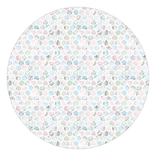 Runde Tapete selbstklebend - Marmor Hexagone Rose und Meerblau