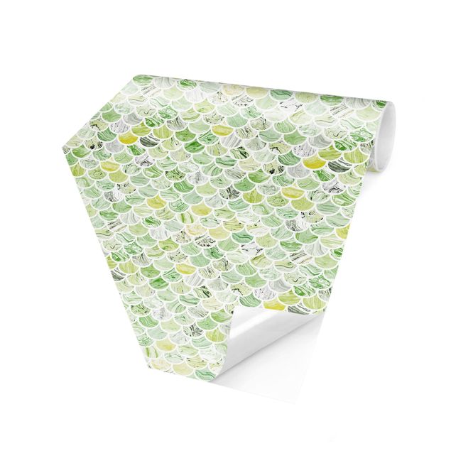 Hexagon Fototapete selbstklebend - Marmor Muster Frühlingsgrün