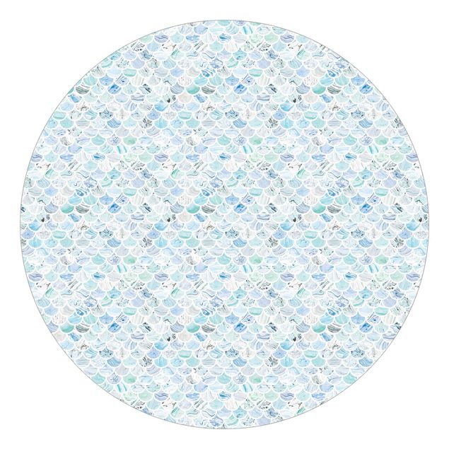 Runde Tapete selbstklebend - Marmor Muster Meerblau