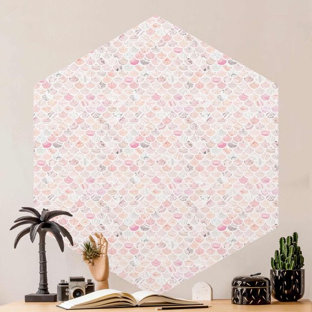 Hexagon Fototapete selbstklebend - Marmor Muster Rosé