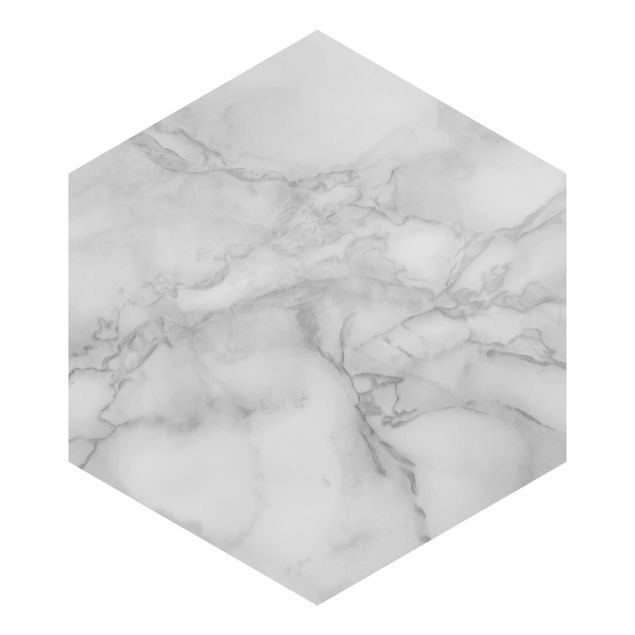 Hexagon Fototapete selbstklebend - Marmoroptik Schwarz Weiß