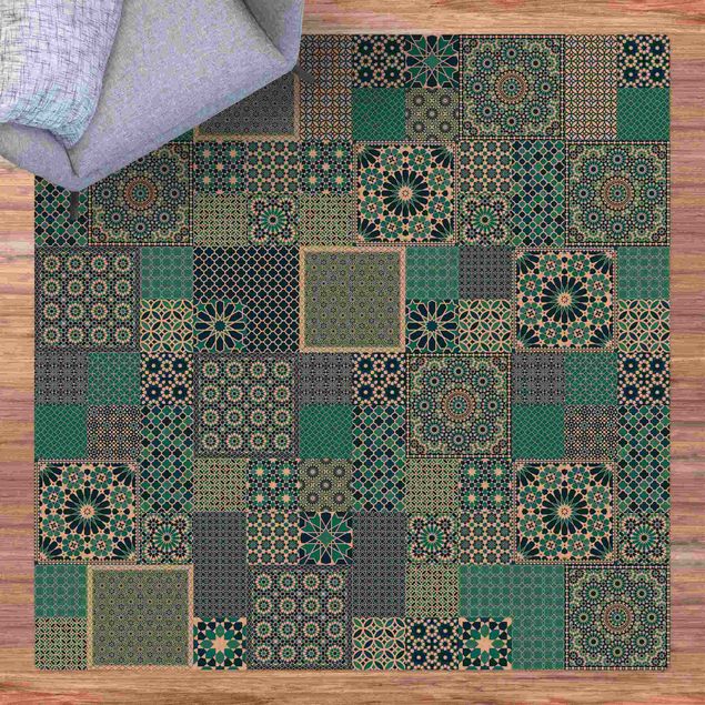 Moderner Teppich Marokkanische Mosaikfliesen türkis blau