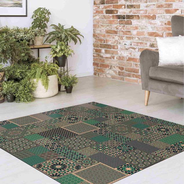 Teppich Esszimmer Marokkanische Mosaikfliesen türkis blau