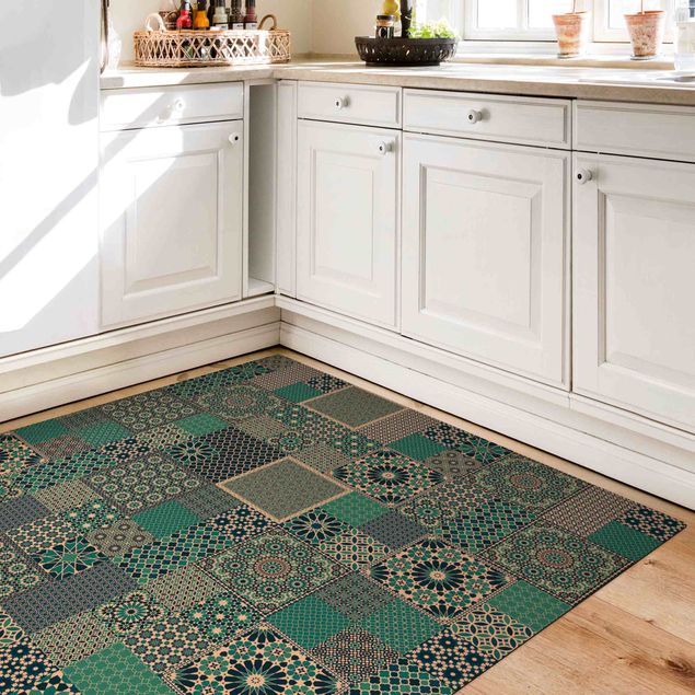 Blauer Teppich Marokkanische Mosaikfliesen türkis blau