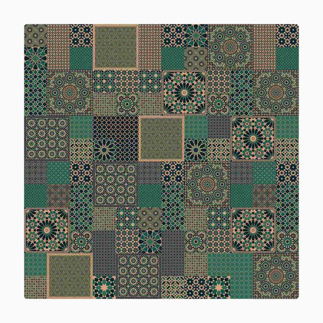 Kork-Teppich - Marokkanische Mosaikfliesen türkis blau - Quadrat 1:1