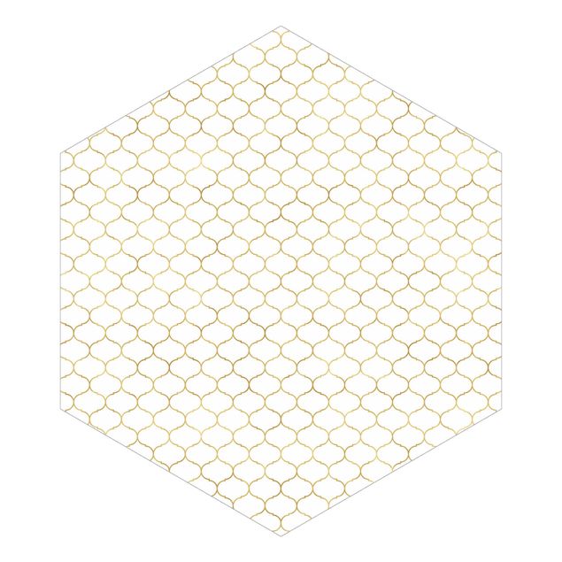 Hexagon Mustertapete selbstklebend - Marokkanisches Aquarell Linienmuster Gold