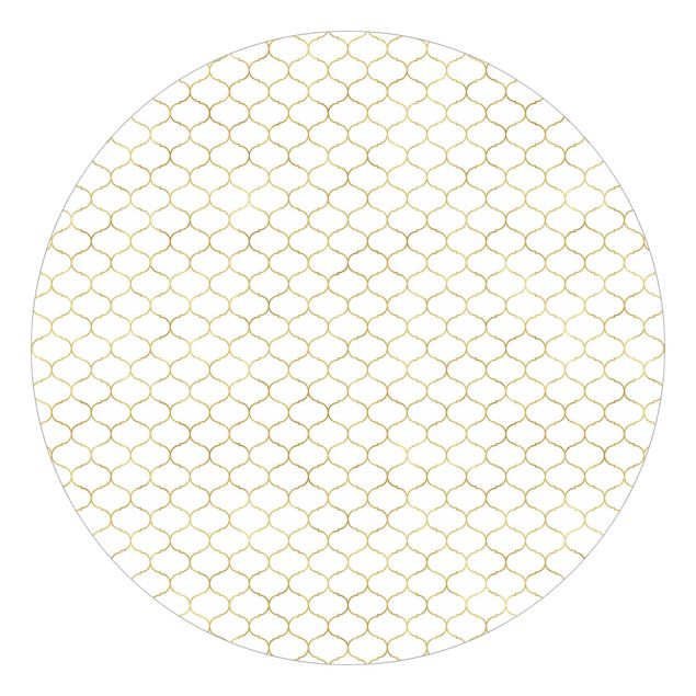 Runde Tapete selbstklebend - Marokkanisches Aquarell Linienmuster Gold