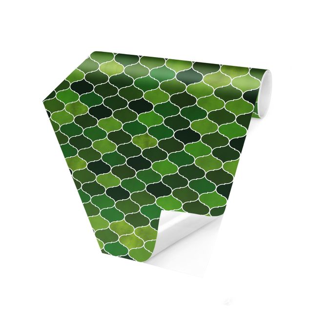 Hexagon Mustertapete selbstklebend - Marokkanisches Aquarell Muster Grün