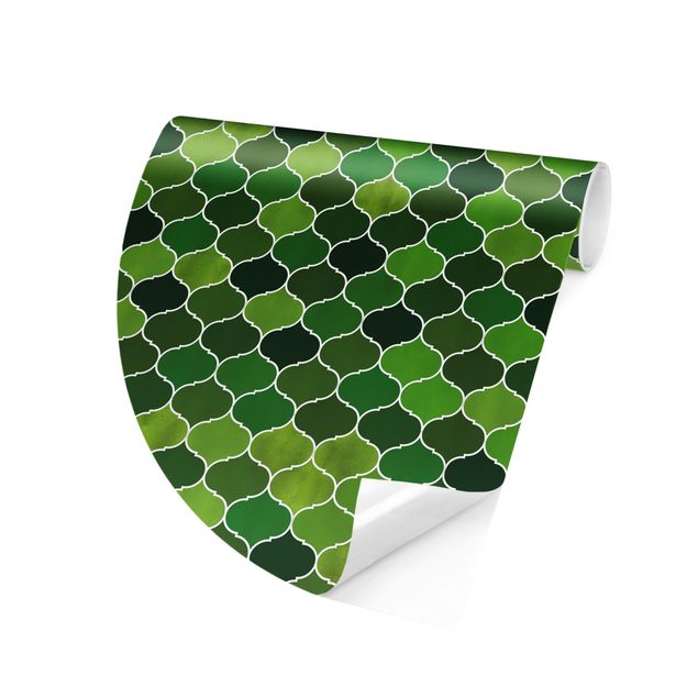 Runde Tapete selbstklebend - Marokkanisches Aquarell Muster Grün