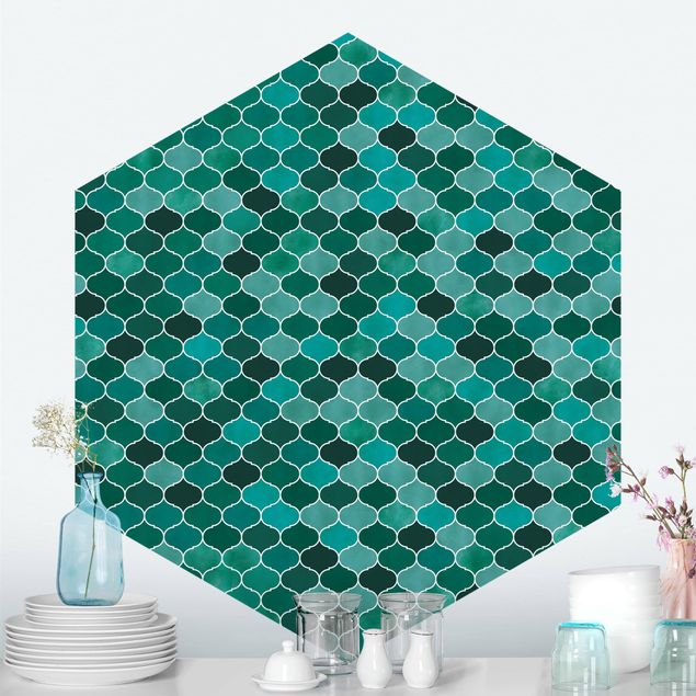 Hexagon Mustertapete selbstklebend - Marokkanisches Aquarell Muster