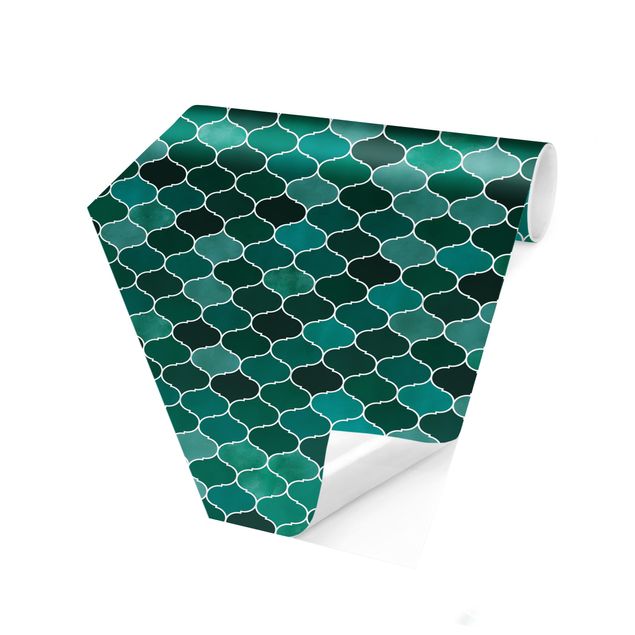 Hexagon Mustertapete selbstklebend - Marokkanisches Aquarell Muster