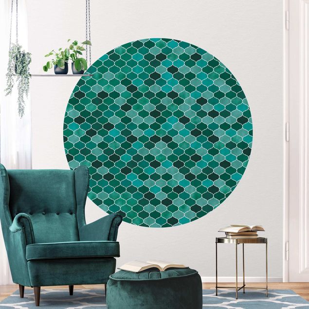 Runde Tapete selbstklebend - Marokkanisches Aquarell Muster