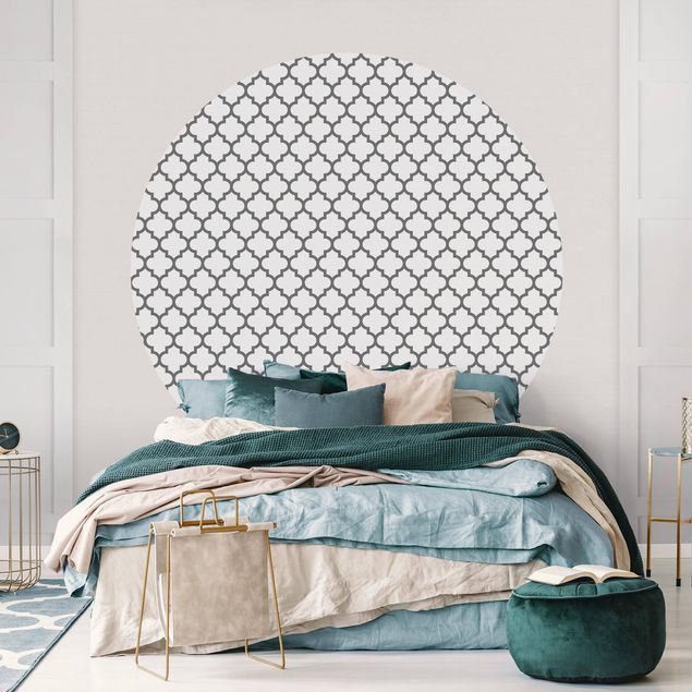 Runde Tapete selbstklebend - Marokkanisches Muster mit Ornamenten Grau