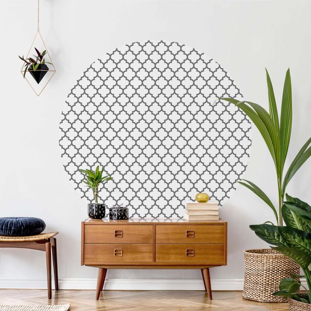 Runde Tapete selbstklebend - Marokkanisches Muster mit Ornamenten Grau