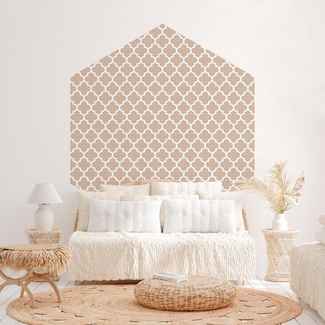 Hexagon Mustertapete selbstklebend - Marokkanisches Muster mit Ornamenten vor Beige