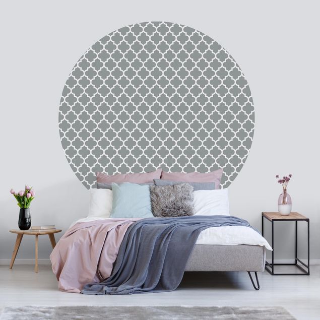 Runde Tapete selbstklebend - Marokkanisches Muster mit Ornamenten vor Grau