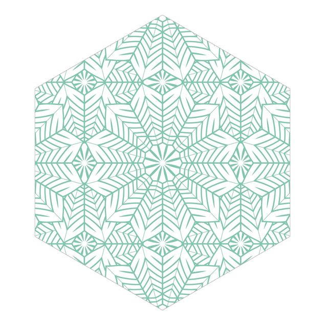 Hexagon Mustertapete selbstklebend - Marokkanisches XXL Fliesenmuster in Türkis
