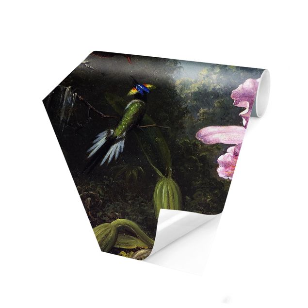 Hexagon Mustertapete selbstklebend - Martin Johnson Heade - Stillleben mit Orchidee und zwei Kolibris