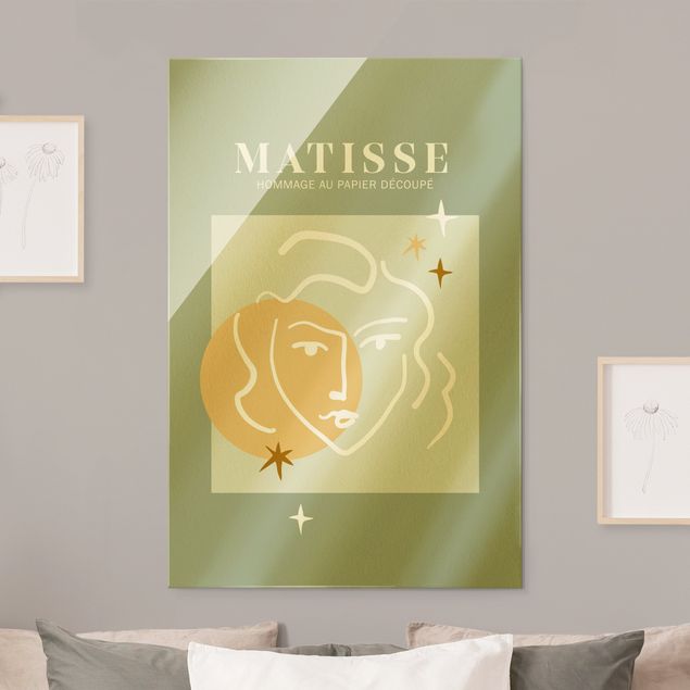 Glasbild - Matisse Interpretation - Gesicht und Sterne - Hochformat 2:3