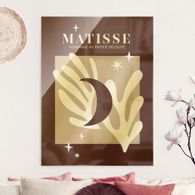 Glas Magnetboard Matisse Interpretation - Mond und Sterne Rot