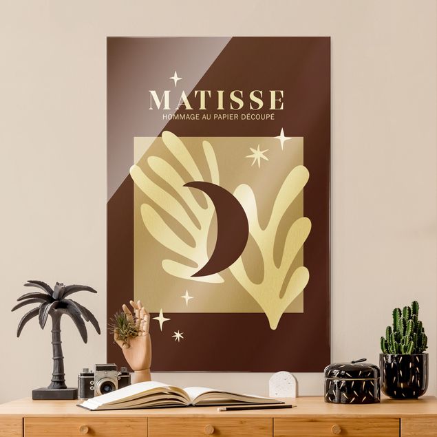 Glasbild - Matisse Interpretation - Mond und Sterne Rot - Hochformat 2:3
