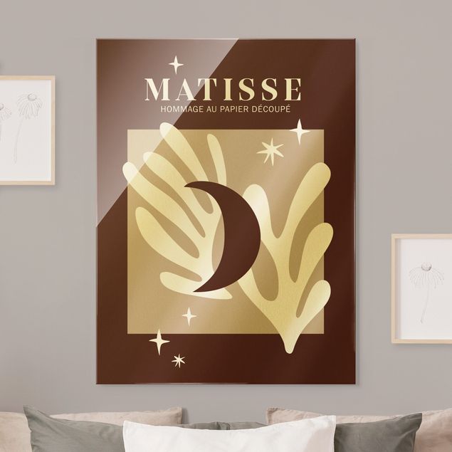 Glasbild - Matisse Interpretation - Mond und Sterne Rot - Hochformat 3:4