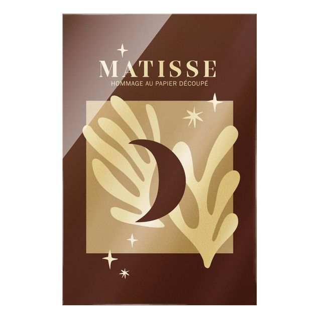 Glasbild - Matisse Interpretation - Mond und Sterne Rot - Hochformat 2:3