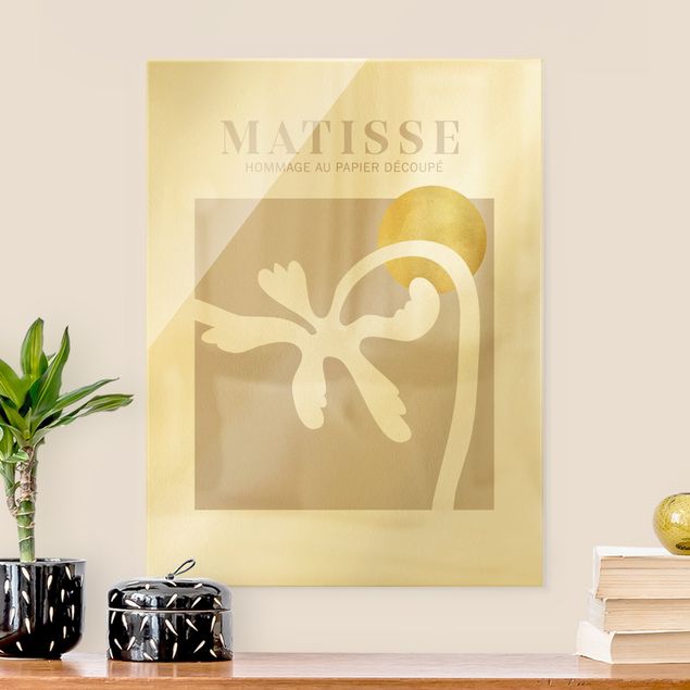 Glasbild - Matisse Interpretation - Palme und Sonne - Hochformat 3:4