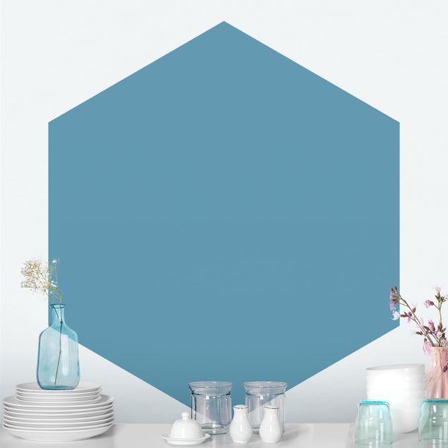 Hexagon Mustertapete selbstklebend - Meerblau