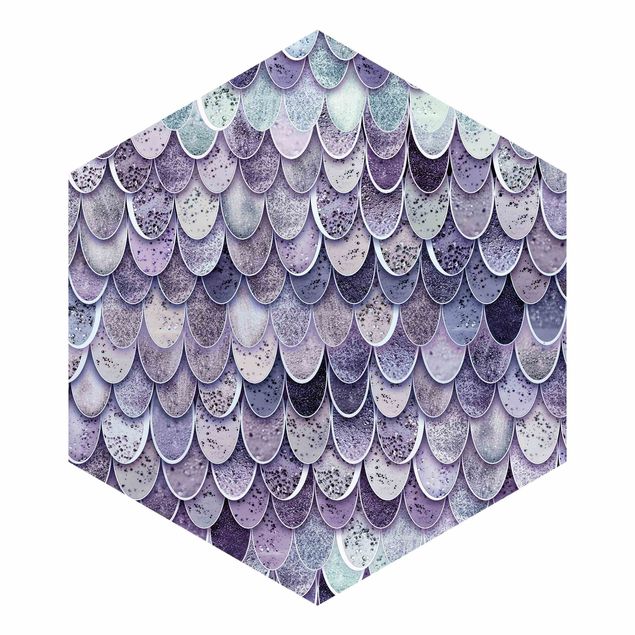 Hexagon Mustertapete selbstklebend - Meerjungfrauen Magie in Lila