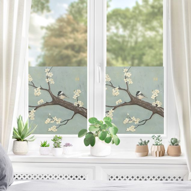 Fensterfolie - Sichtschutz - Meise auf Kirschbaum - Fensterbilder