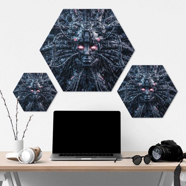 Hexagon-Alu-Dibond Bild - Menschliche Maschine
