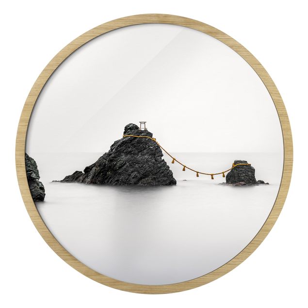 Rundes Gerahmtes Bild - Meoto Iwa - die verheirateten Felsen