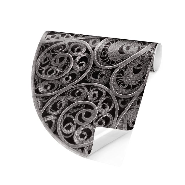 Runde Tapete selbstklebend - Metall Ornamentik Mandala in Silber
