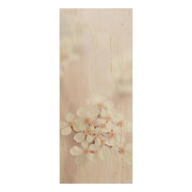 Holzbild - Miniblüten im Rosanen Licht - Hochformat