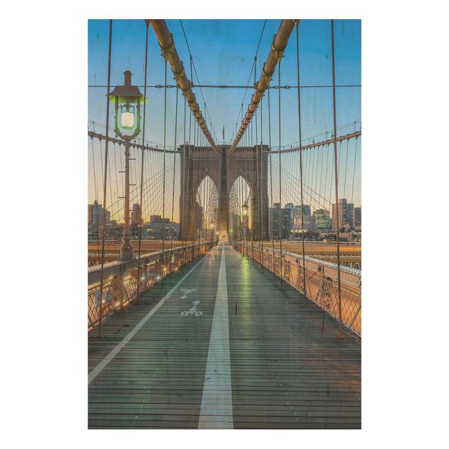 Holzbild - Morgenblick von der Brooklyn Bridge - Hochformat