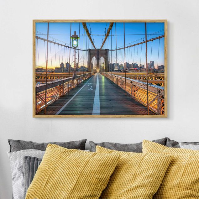 Bild mit Rahmen - Morgenblick von der Brooklyn Bridge - Querformat