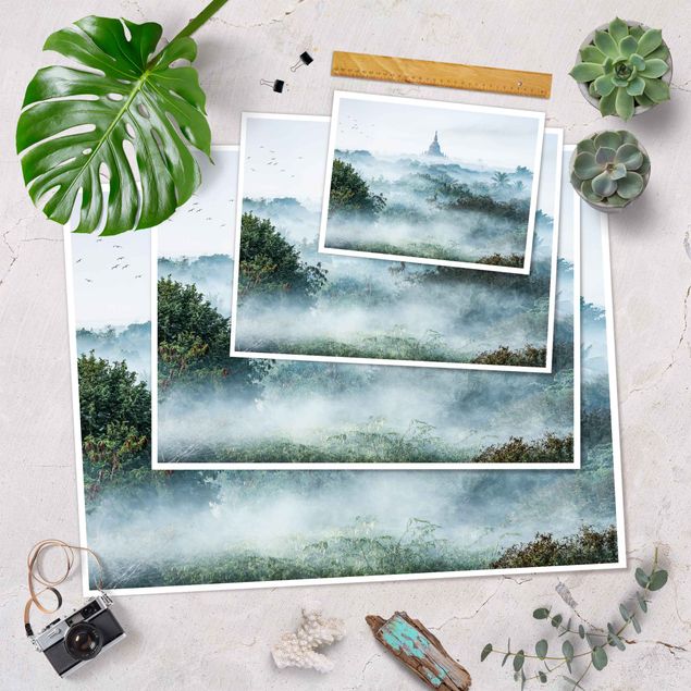 Poster - Morgennebel über dem Dschungel von Bagan - Querformat 4:3