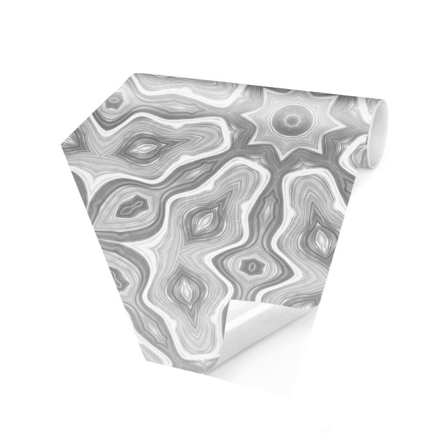 Hexagon Mustertapete selbstklebend - Muster in Grau und Silber mit Sternen