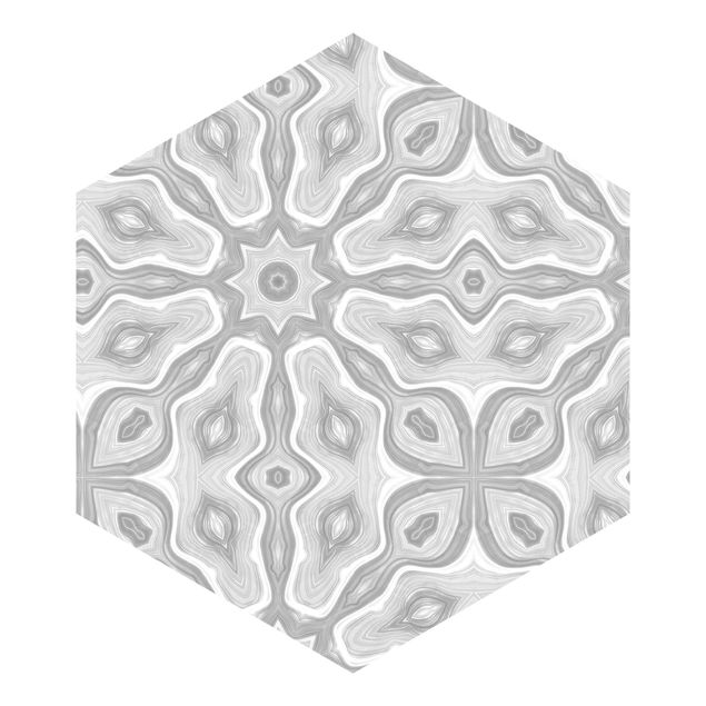 Hexagon Mustertapete selbstklebend - Muster in Grau und Silber mit Sternen