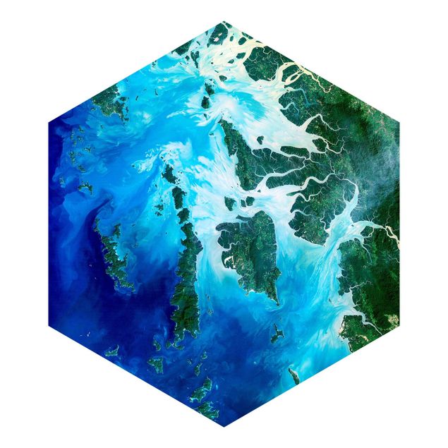 Hexagon Mustertapete selbstklebend - NASA Fotografie Archipel Südostasien